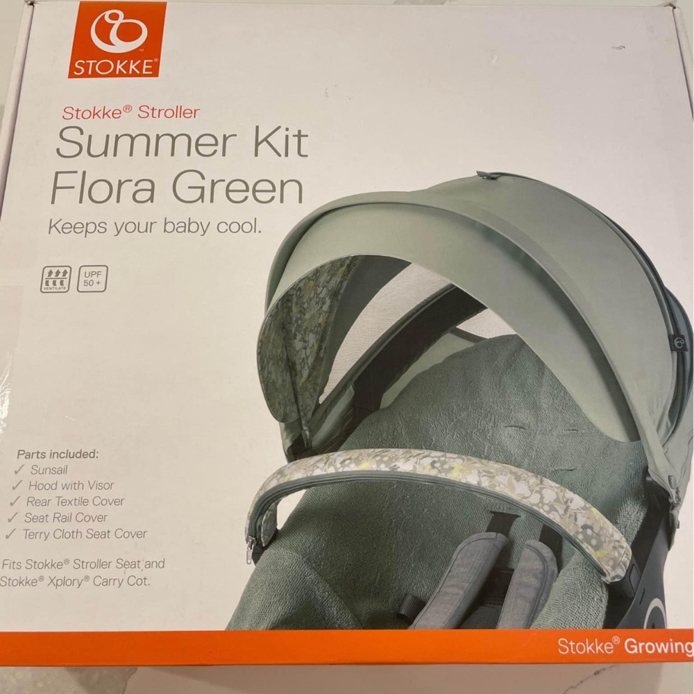 Stokke Flora Green Stroller summer kit